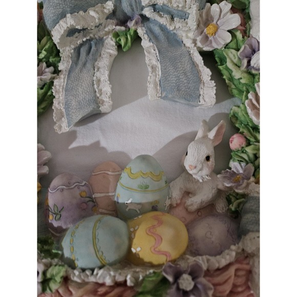13" Hand Painted Easter Resin Wreath Bunny Holiday Seasonal Spring #59054 - Picture 3 of 8